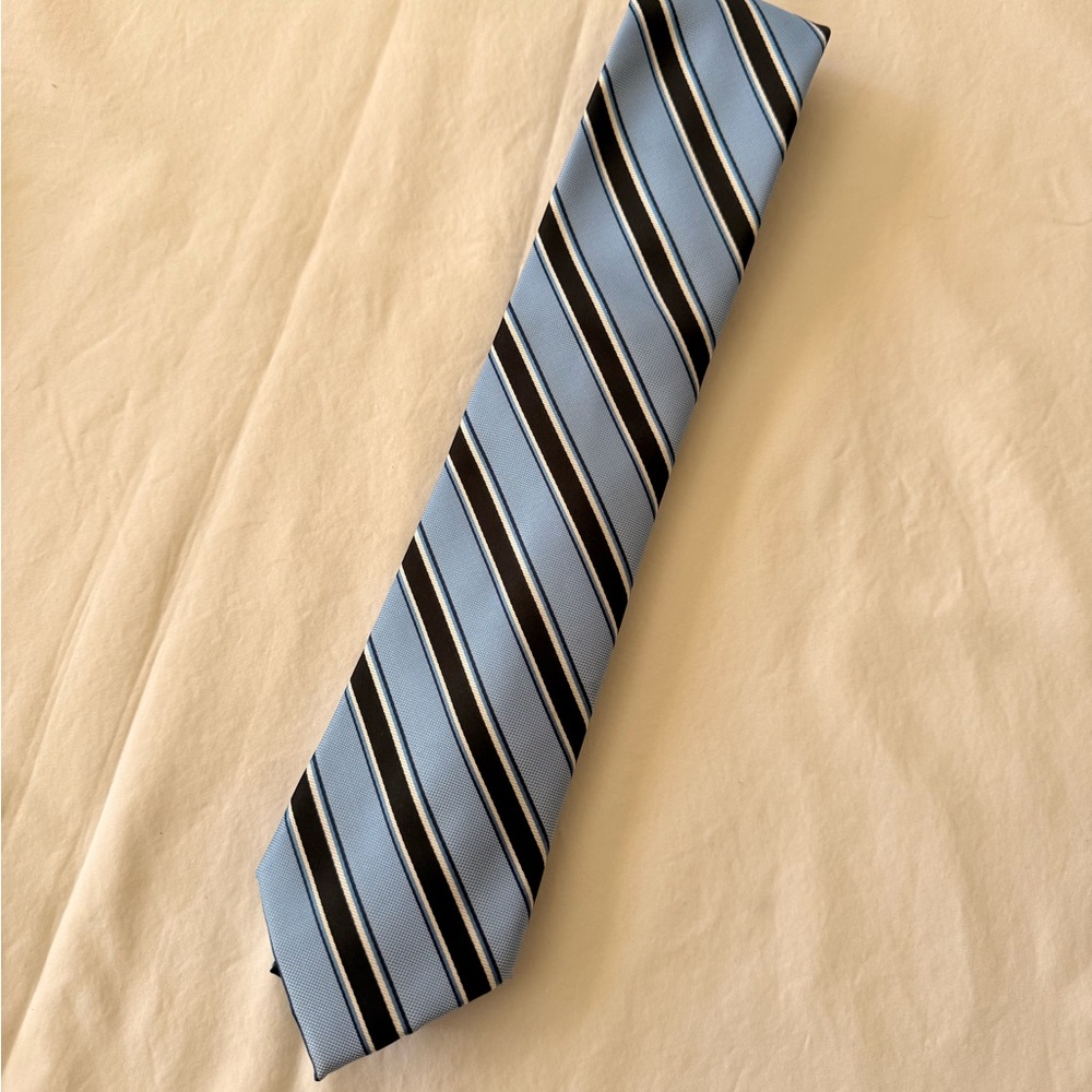 Jones New York Blue and Black Striped Silk Tie